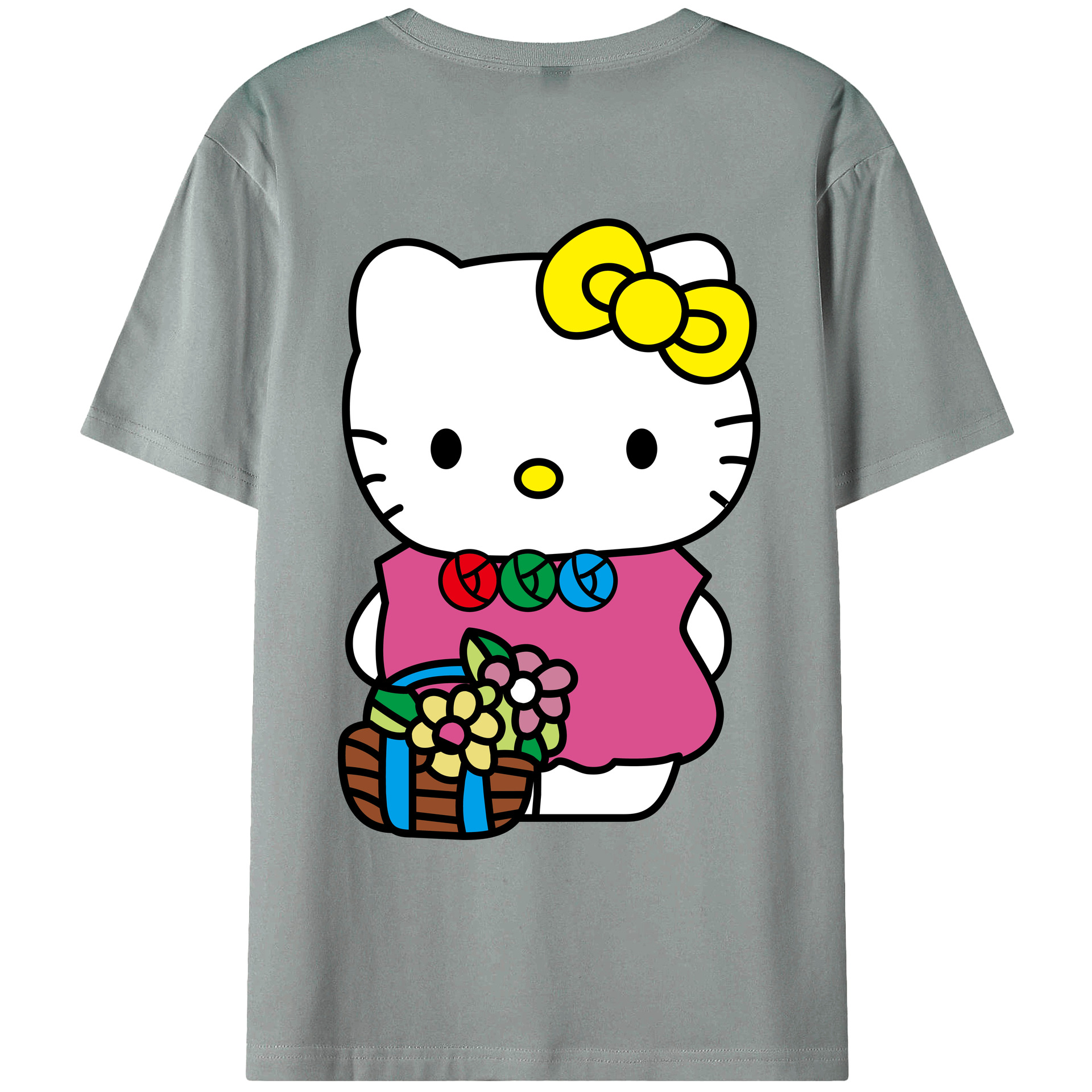 （画像用） Hello Kitty ハローキティ 綿100％ メンズ半袖Tシャツ（バックプリント） 通気性